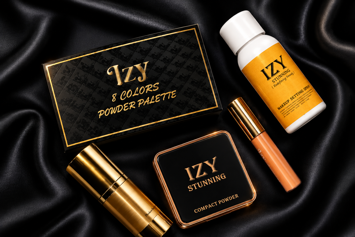Products box package with powder palette and more